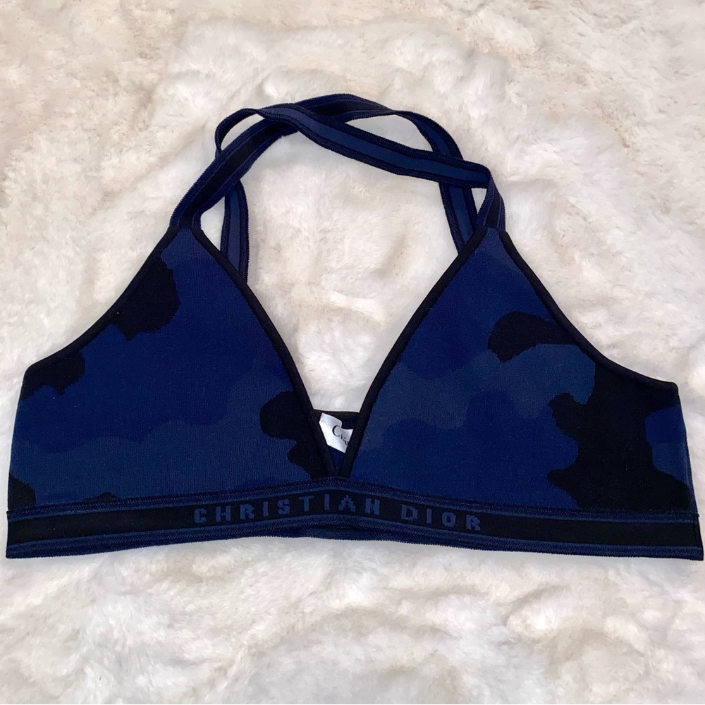 Authentic Christian Dior Camo Camouflage Blue Bralette Bra Athletic Top ✨Rare✨